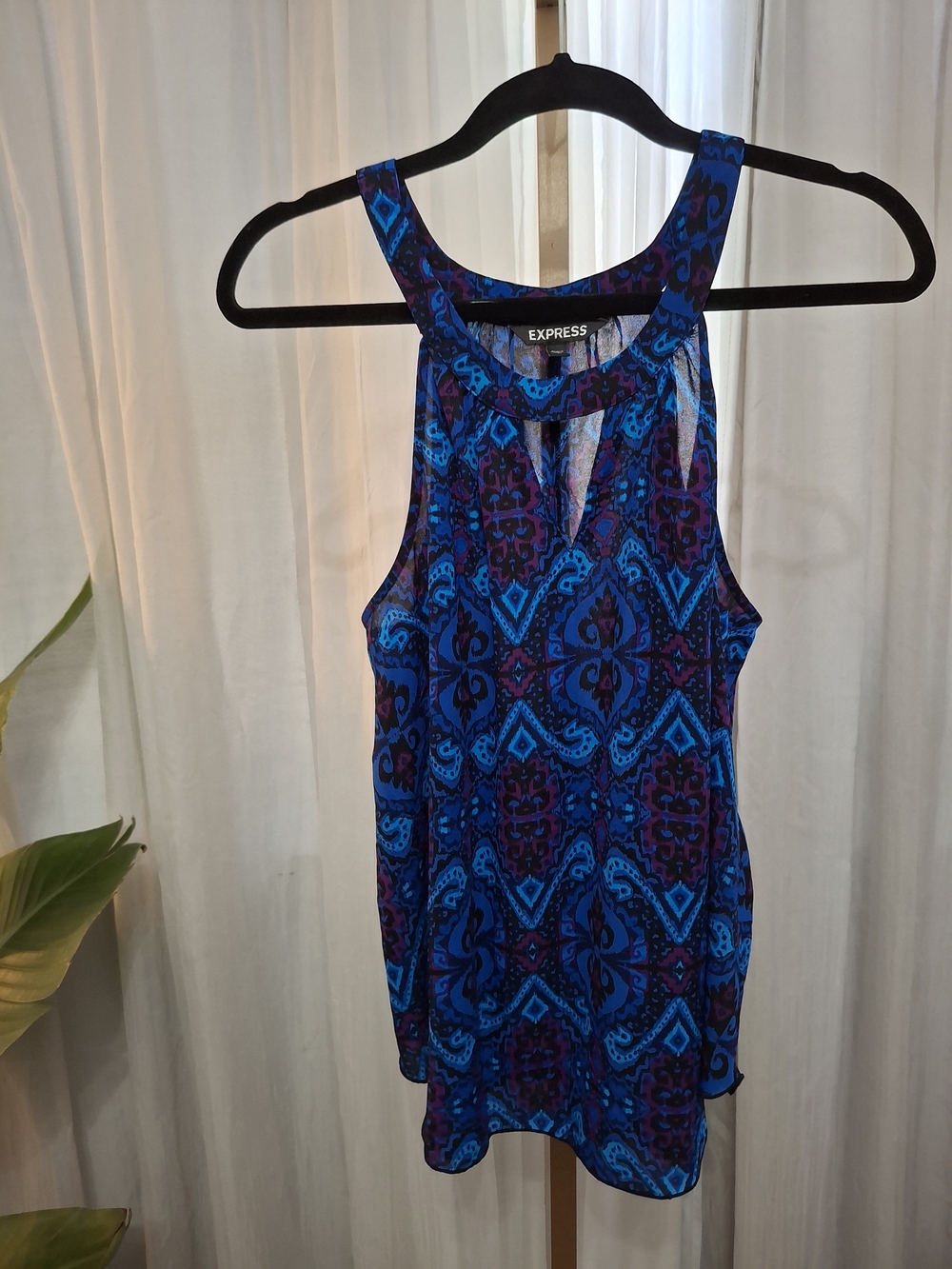 Express Blue Patterned Sleeveless Tank Top